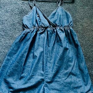 Blue Denim Spaghetti Strap Romper
